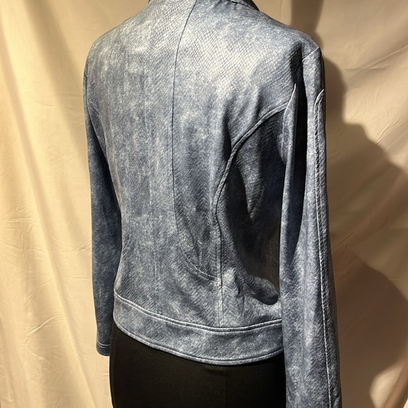 Medium blue double breasted zipper leather jacket snakeskin pattern nwt dressy - Picture 5 of 15